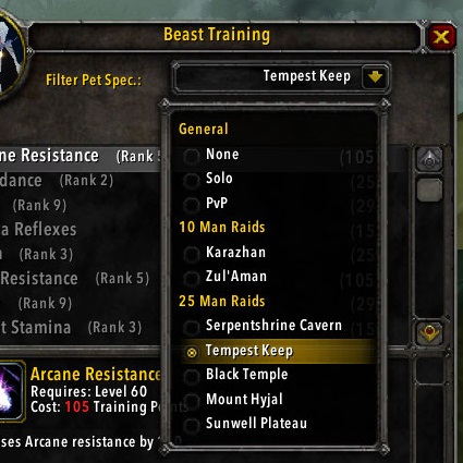 MalfUI: Beast Training Filter
