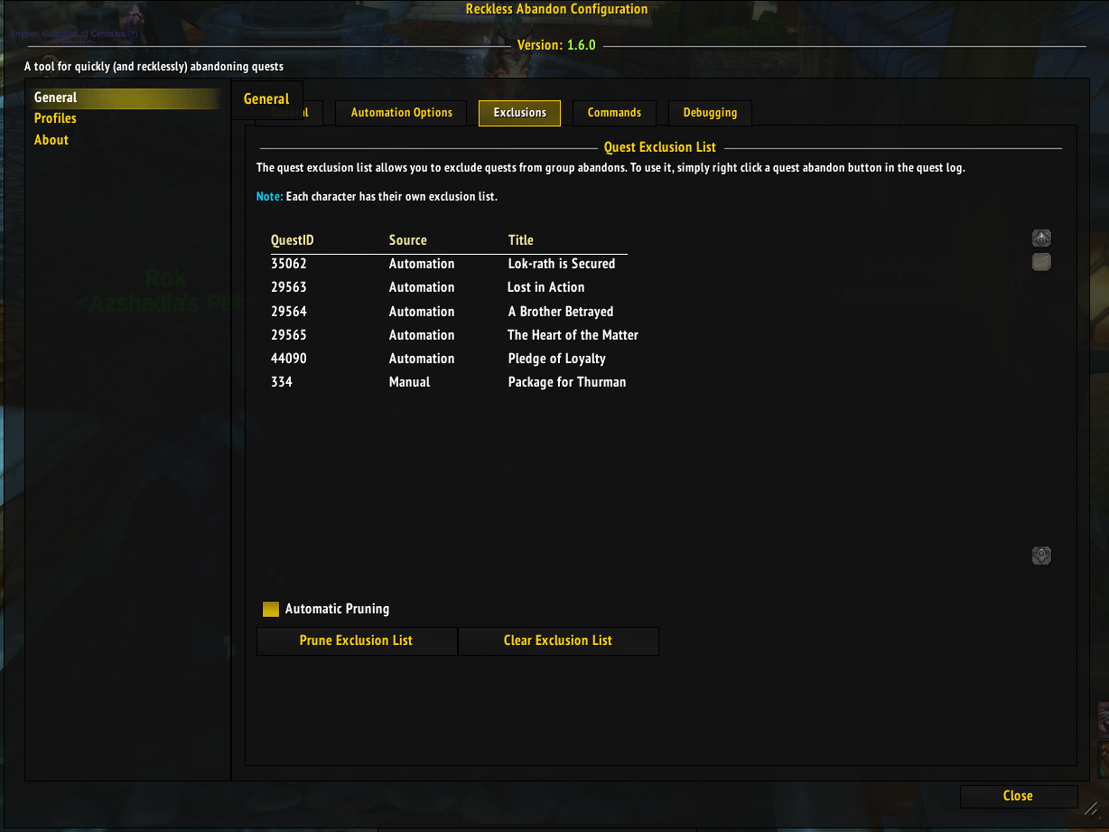 Quest Exclusion List