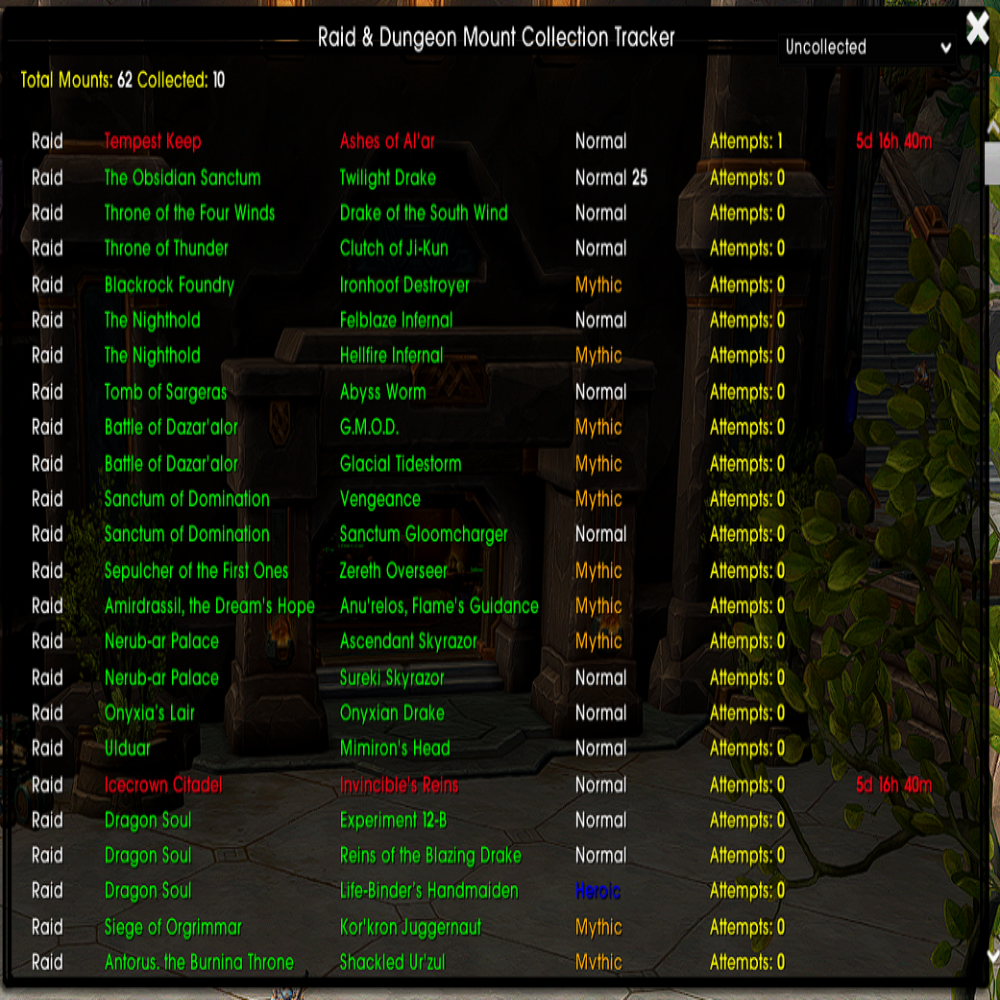 Raid and Dungeon Mount Collection Tracker