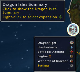 Button tooltip and right-click menu with expansion names