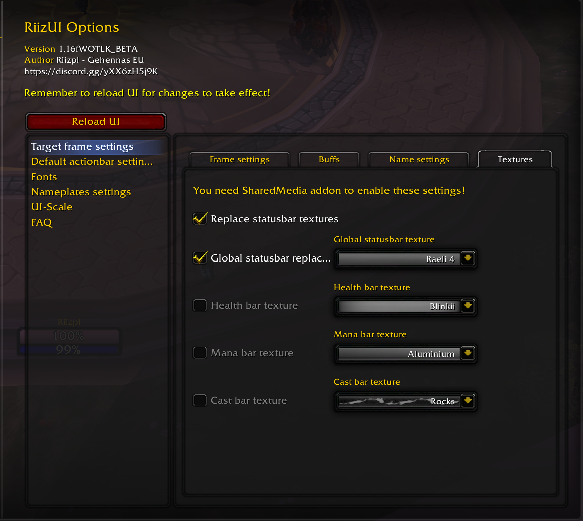 Texture settings