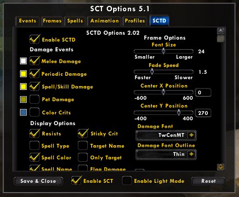 SCT-Damage Options