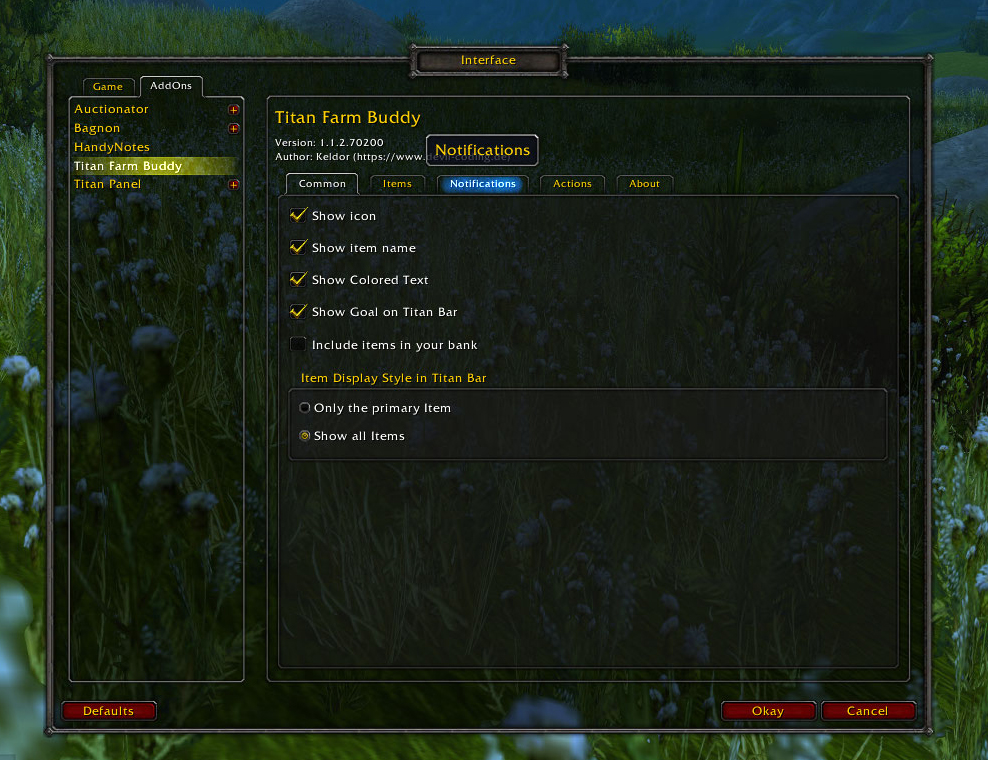 Common AddOn settings