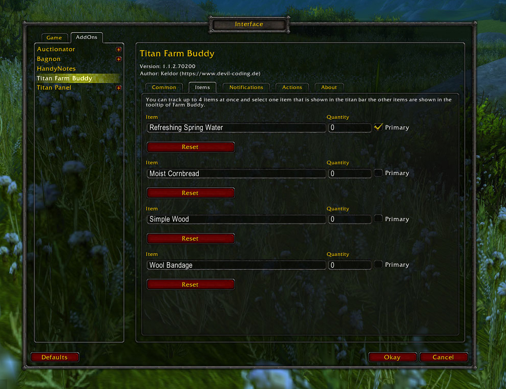 Item settings
