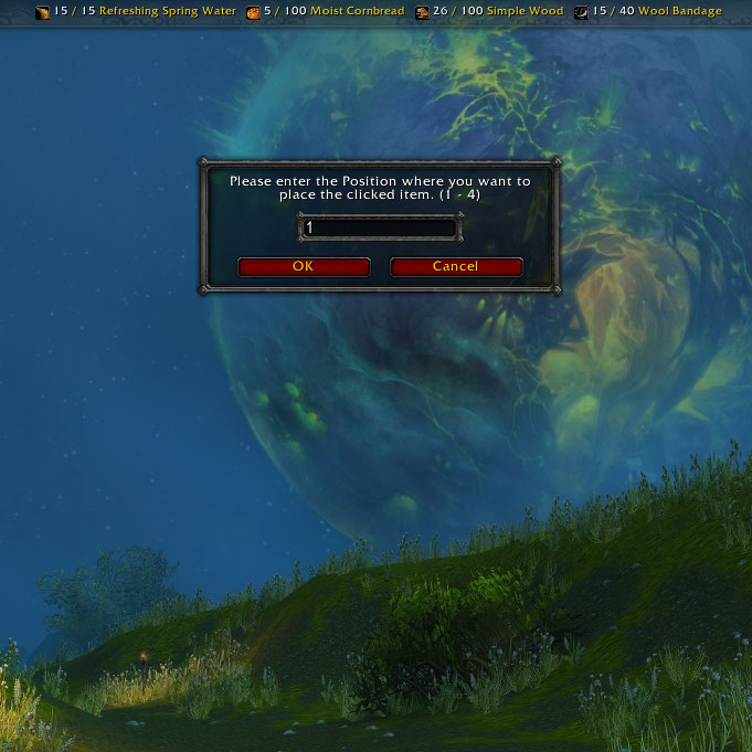 Alt + Right click an Item and choose one of the four slots to display