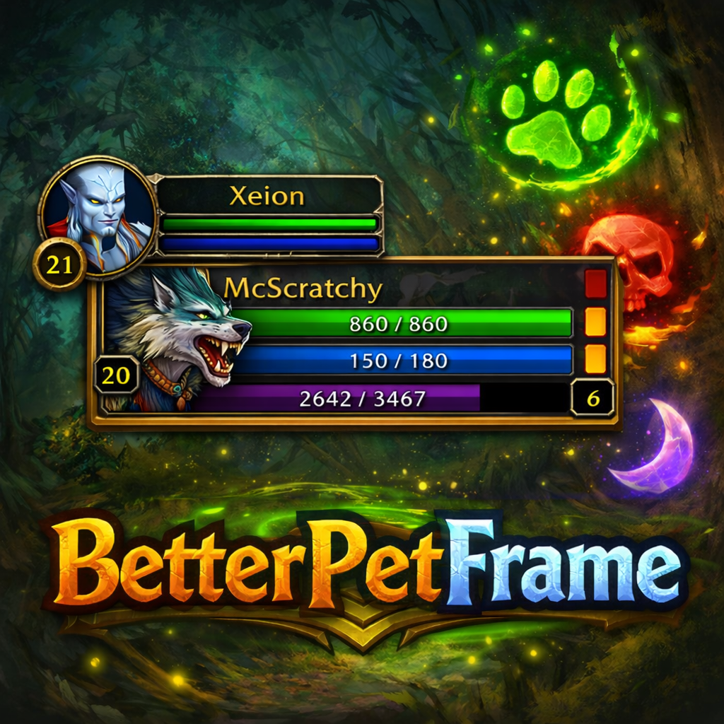 BetterPetFrame - Display Pet Level, XP Bar, Loyalty, Hunger Bar, Feed Warnings and Feed Numbers