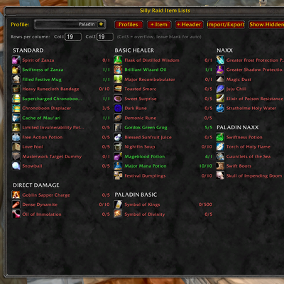 Silly Raid Item Lists