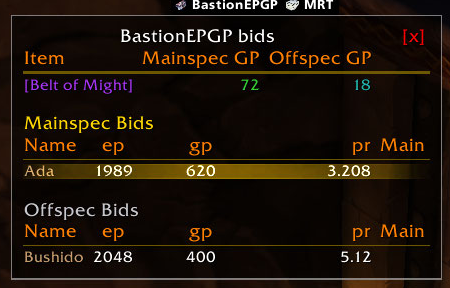 Bids Window