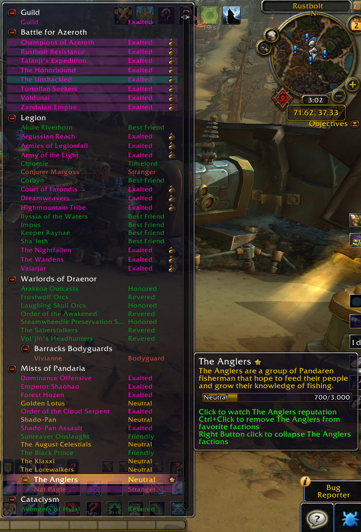 Reputation popup menu (WoW Mainline)