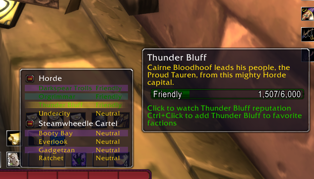 Reputation popup menu (WoW Classic)