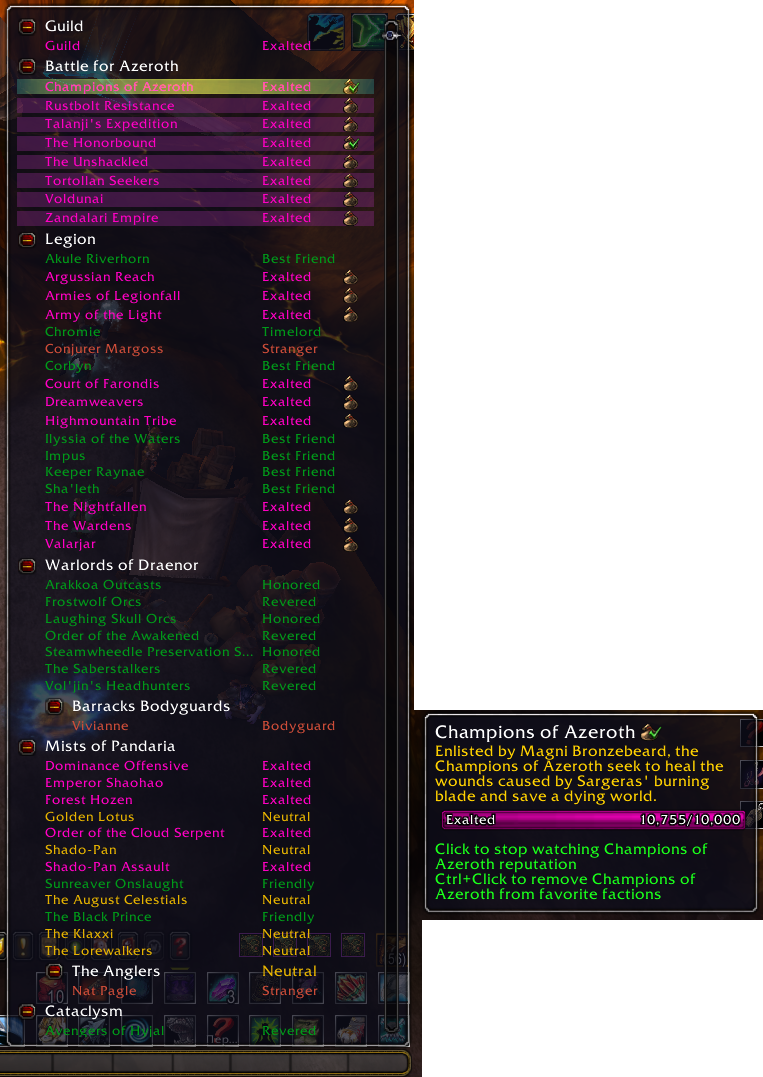 Paragon Reward Icon in Reputation menu and menu item tooltip