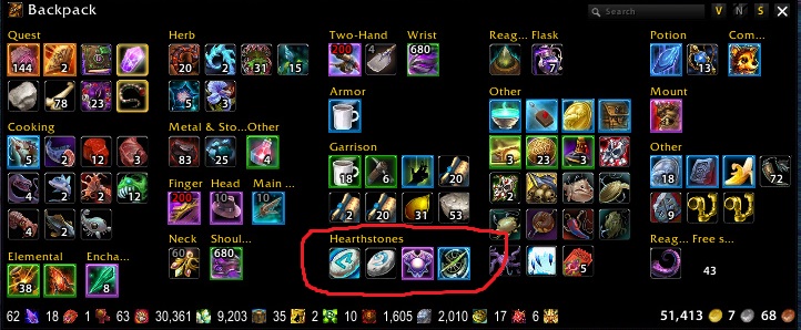 AdiBags Hearthstones