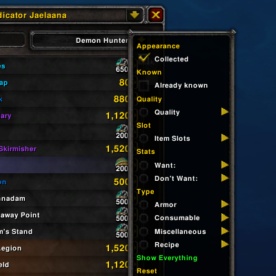 Compact Vendor Filter (This module is obsolete since Dragonflight)