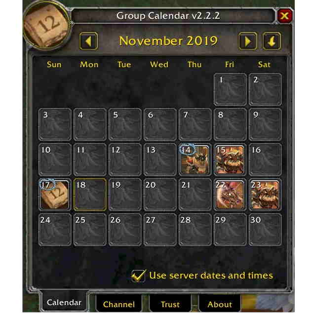 Group / Guild Calendar for Classic TBC