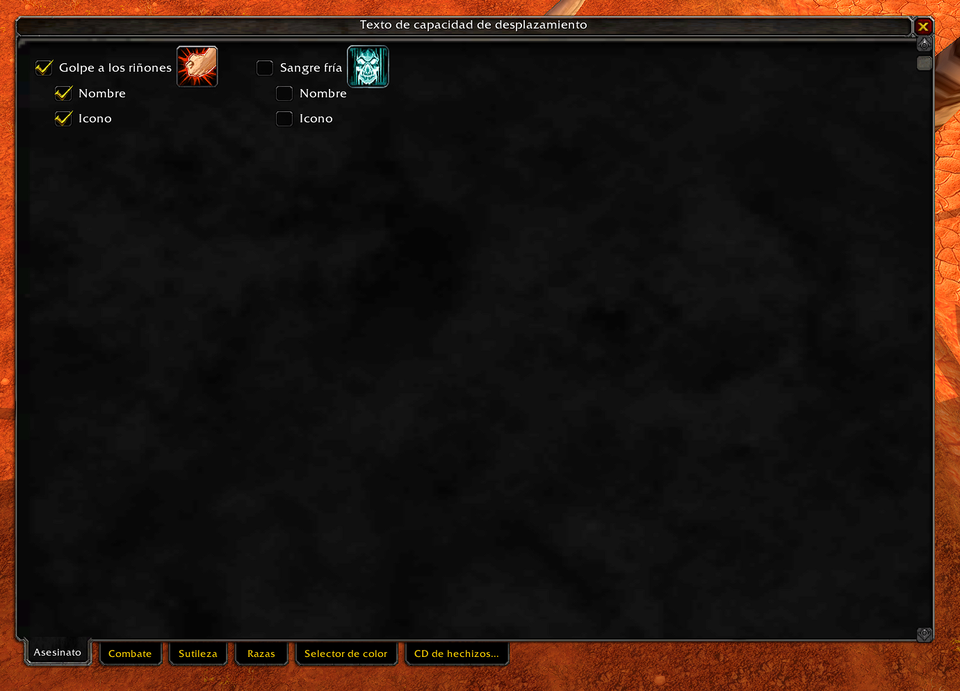 Options panel