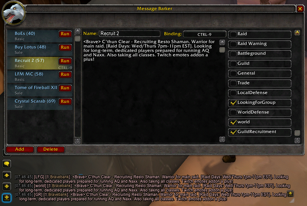 Guild recruitment message