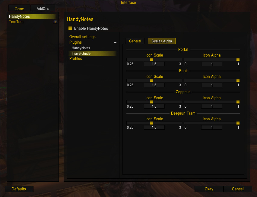 Scale / Alpha Settings