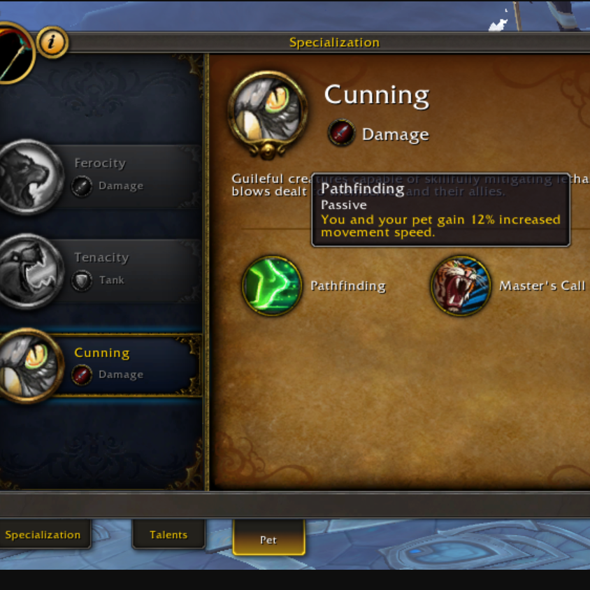 DF Pet Specialization Tab