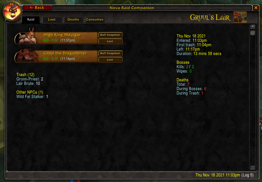 Raid Log Displaying Instance