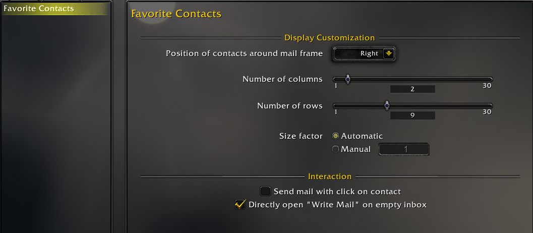 Interface settings