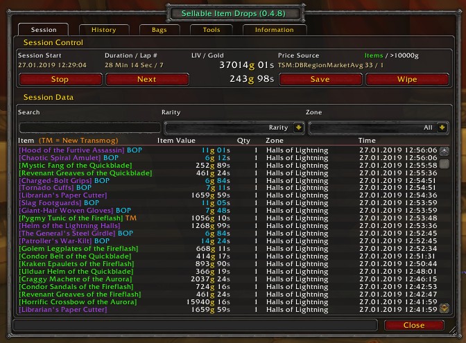 Sellable Item Drops - Session Tab