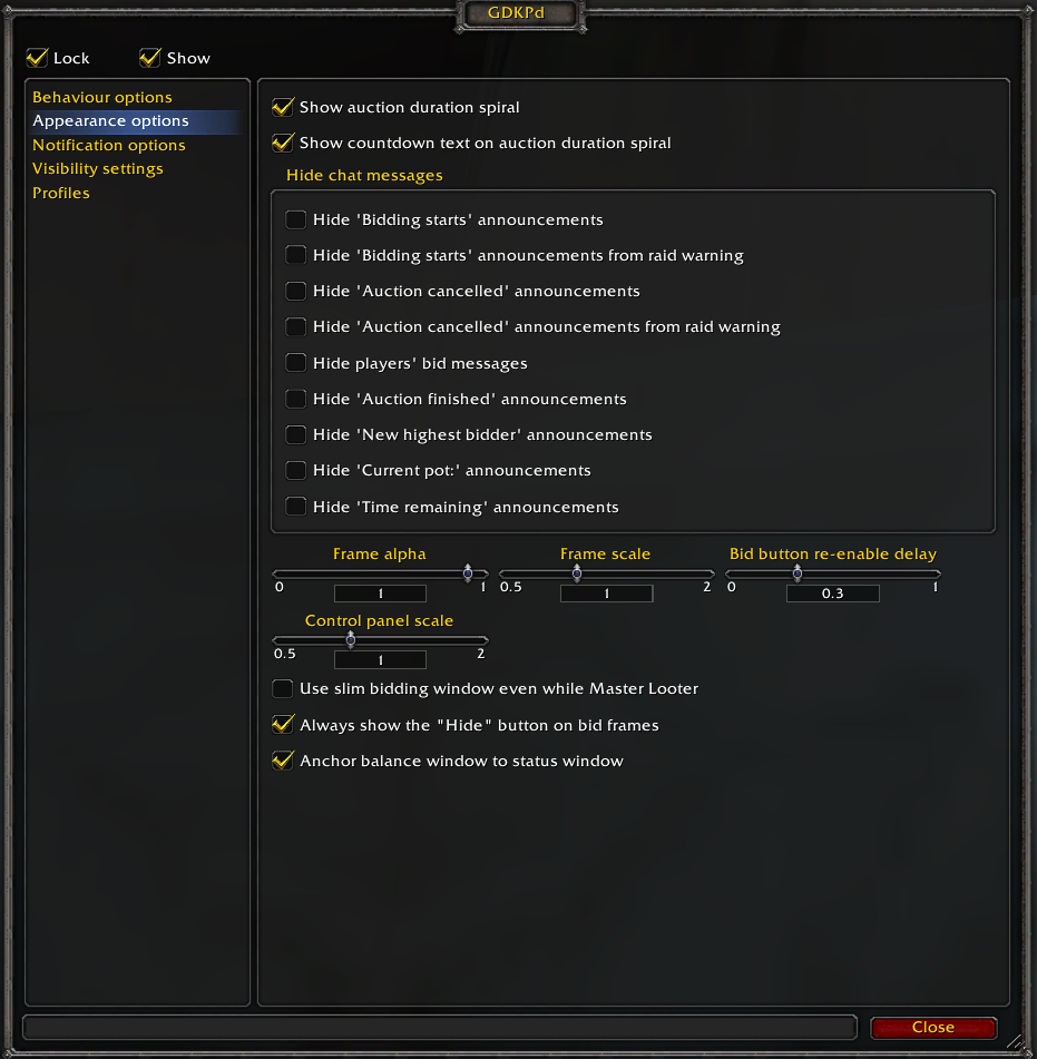 Appearance Options