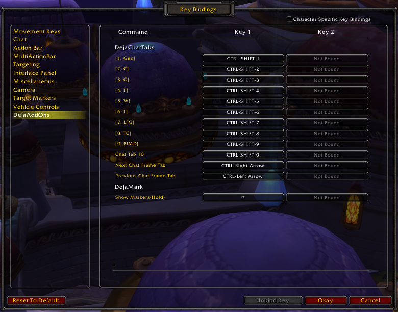 DejaChatTabs Keybindings Panel