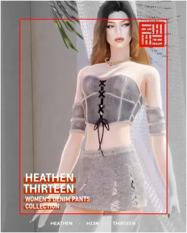 低腰褶皱牛仔裙