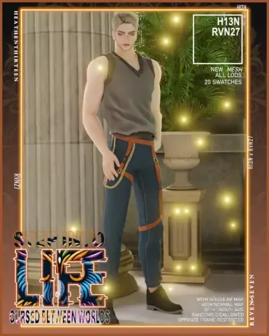 男士粗犷绅士修身裤(带背带与链条)