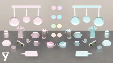 粉色柔彩厨房杂物套装 - YannaSims4