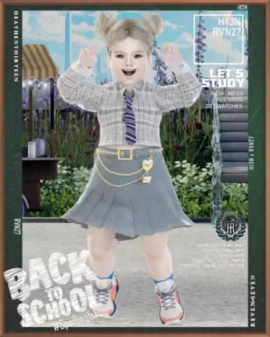 幼儿经典A字格纹心形链条装饰裙装制服