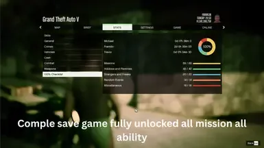 GTA V 完整保存游戏 完全解锁所有任务 所有能力