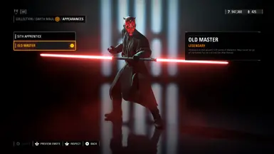 Maul Sith 学徒皮肤覆盖旧大师皮肤