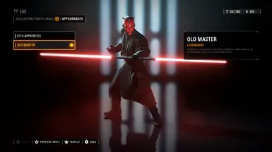 Maul Sith 学徒皮肤覆盖旧大师皮肤
