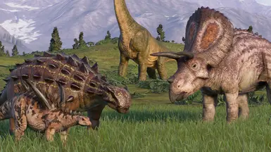 Brachiosaurus 腕龙
Euoplocephalus 优头甲龙
Gigantspinosaurus 巨棘龙
和 Torosaurus 牛角龙 皮肤 JWE1