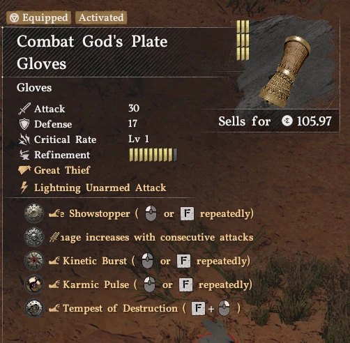 Combat God's Plate Gloves Buff