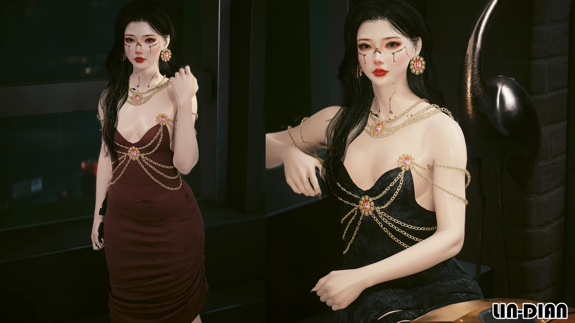 LIN-DIAN金属链条长裙