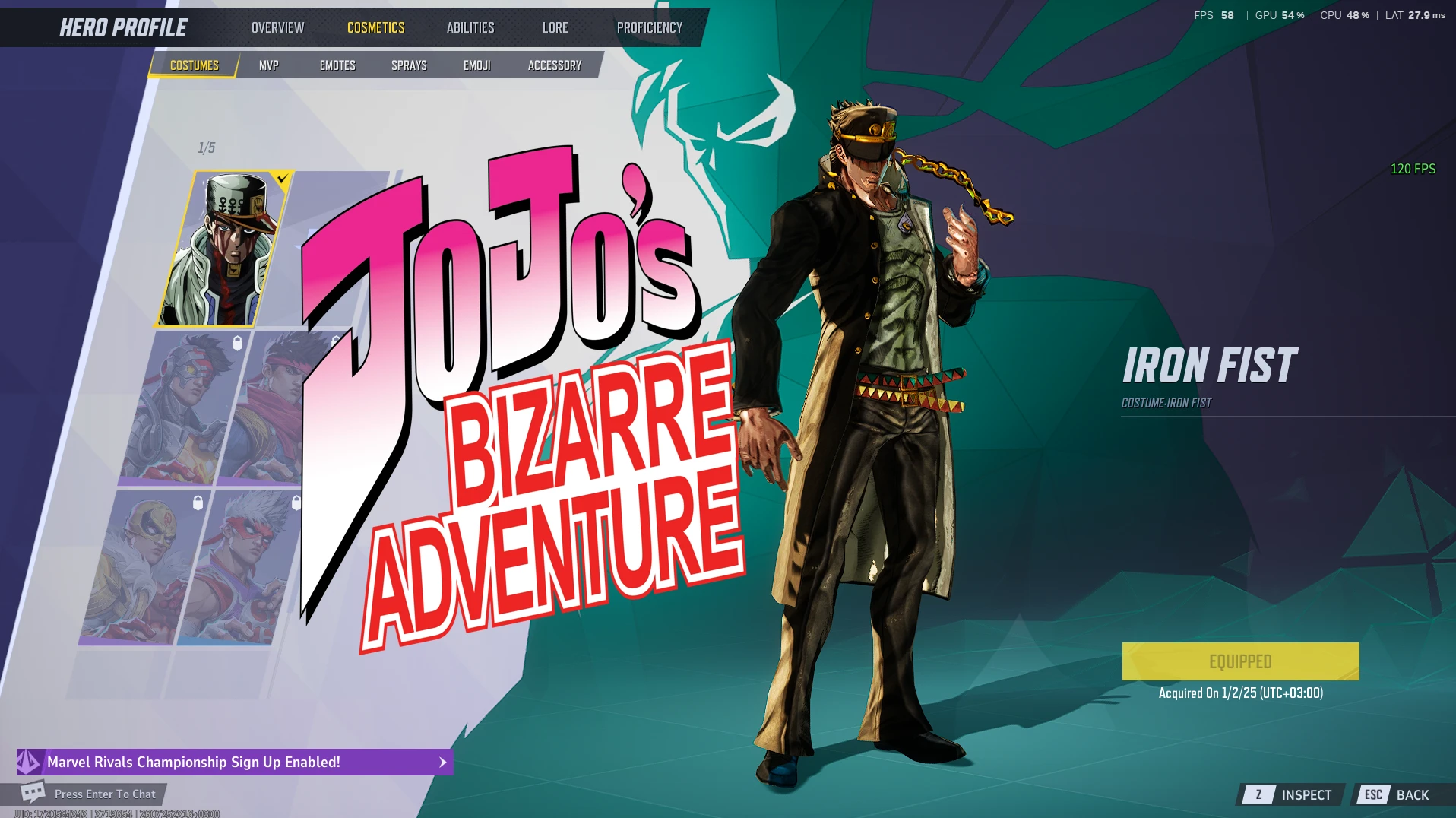 (JoJo的) 空条承太郎 超越铁拳(界面、皮肤与终极技能音效) JJBA
