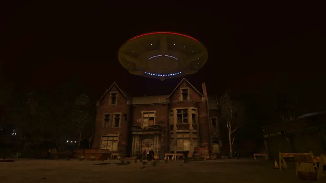 废弃房屋上空的UFO