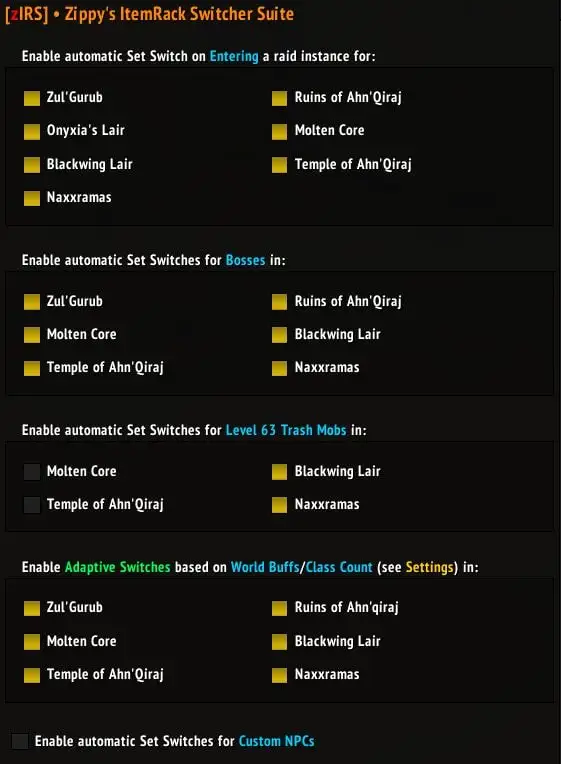 [zIRS] - Zippy's ItemRack Switcher Suite（经典版）